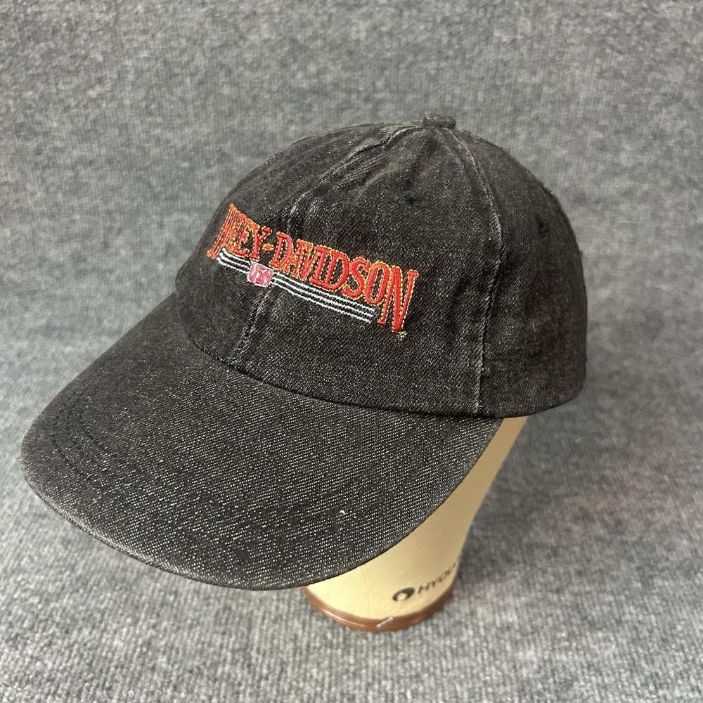 Harley-Davidson Hat Cap Strap Back One Size Black Denim Embroidered Mens